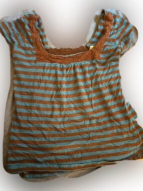 Next Era Couture Brown and Teal Striped Short-Sleeve  babydoll Tee